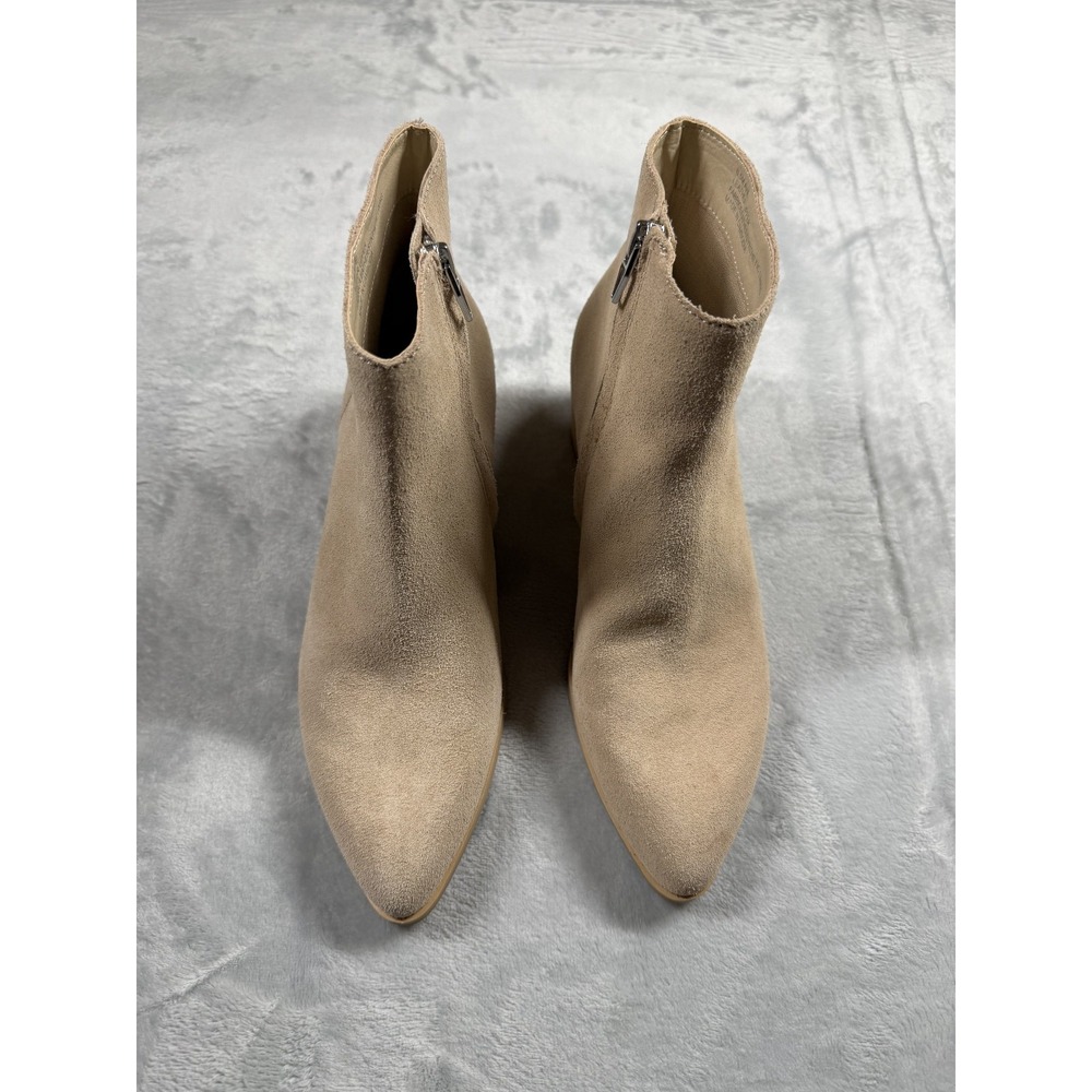 Dolce Vita Womens 6.5 Suede Leather Ankle Booties Taupe Pointed Toe Side Zip